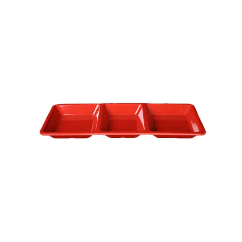 Thunder Group PS5103RD Compartment Plate, 3-Wells, 28 Oz., 15" X 6-1/4" X 1-3/8", Passion Red