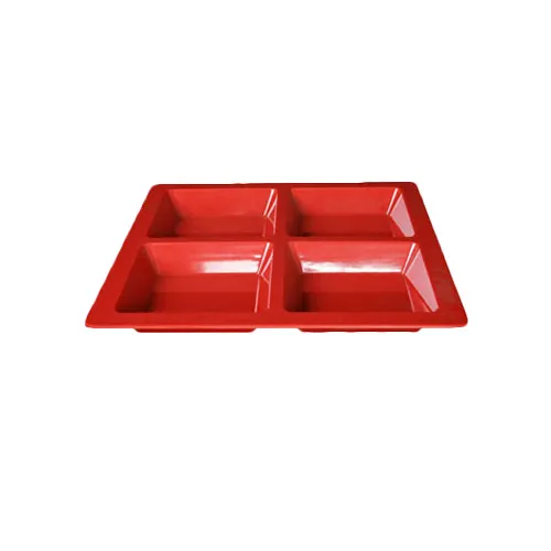 Thunder Group PS5104RD Compartment Plate, 4-Wells, 60 Oz., 13-1/2" X 13-1/2" X 1-3/8", Passion Red