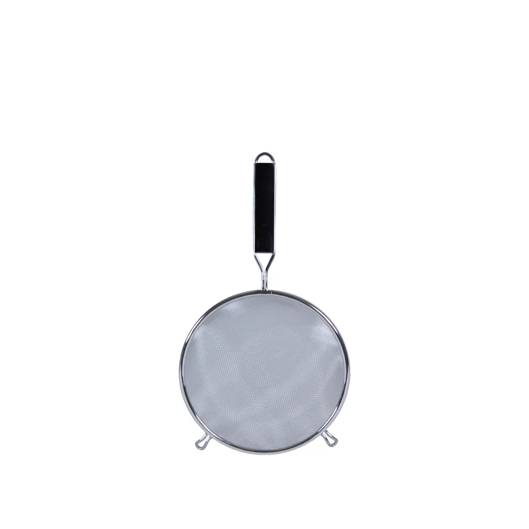 Thunder Group SLSTN5308PB Strainer, 8" Dia. Single Medium Mesh, Black Plastic Handle, Stainless Steel