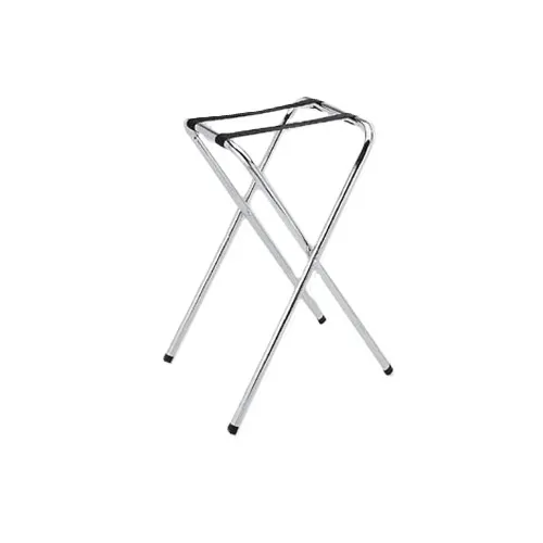 Thunder Group SLTS001 Folding Tray Stand – Chrome Finish, Silver Frame, Height, Two Black Nylon Straps, Food Service