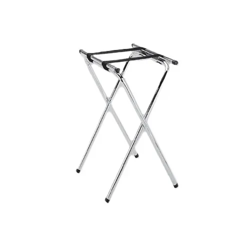 Thunder Group SLTS002 Folding Tray Stand, Double Bar, 24" Height, Chrome Tubing, Silver Frame, Black Nylon Straps (2)
