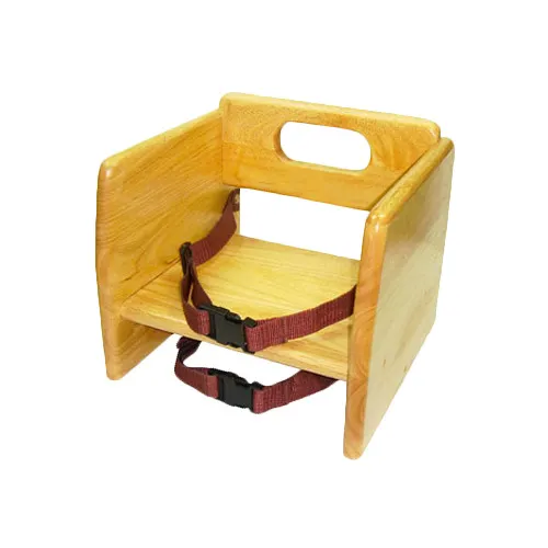 Thunder Group WDTHBS018 Booster Seat, Flippable Seat Height, Safety Harness Straps, Wood, Natural Finish, Stackable