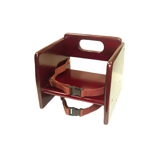 Thunder Group WDTHBS020 Booster Seat, Flippable, Mahogany Finish, Wood, Stackable, Safety Harness