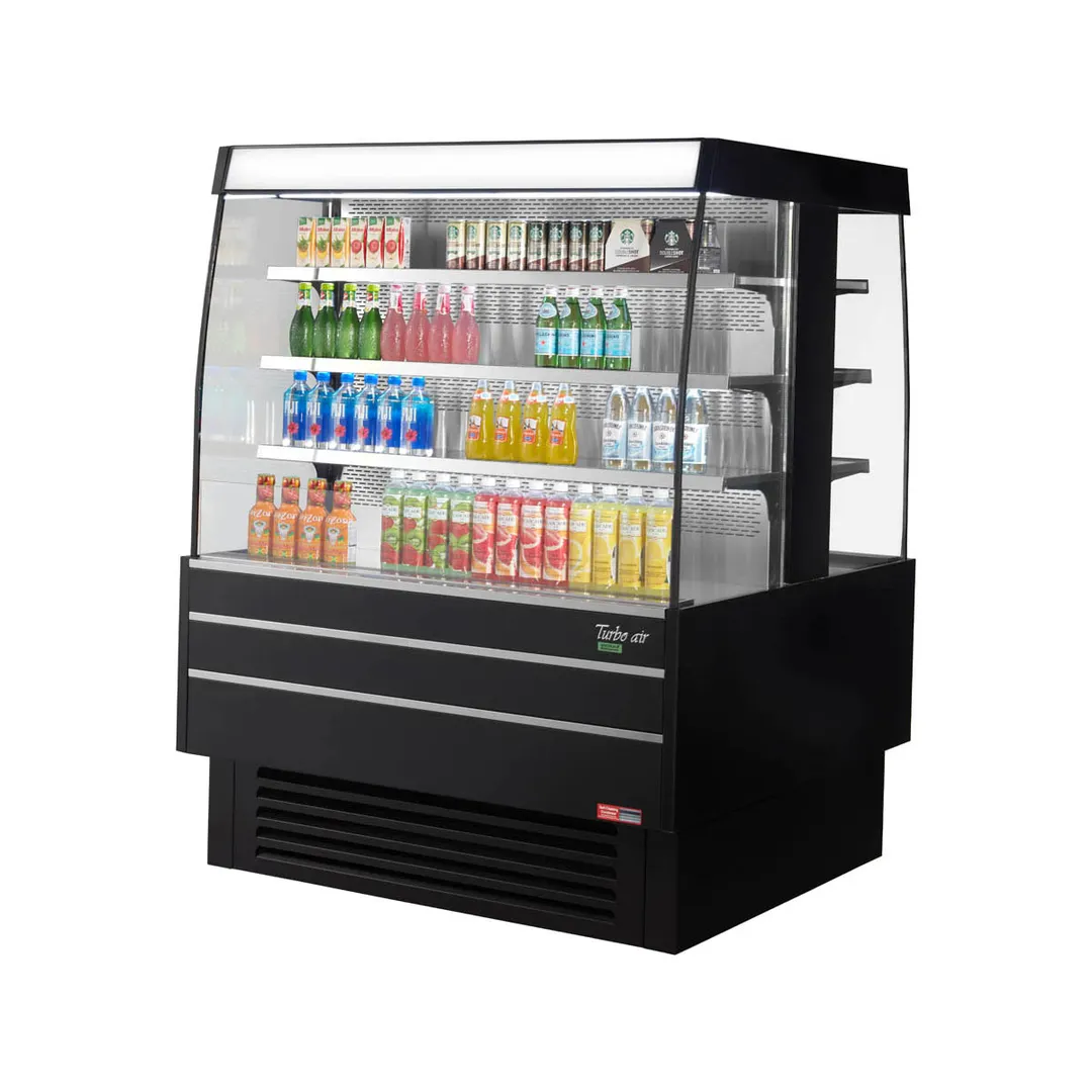 Turbo Air TIOM-48SB-N 51" Island Display Square Refrigerated Merchandiser in Black, Self-Serve, (3+3) 6 Shelves, 17.6 cu. ft.