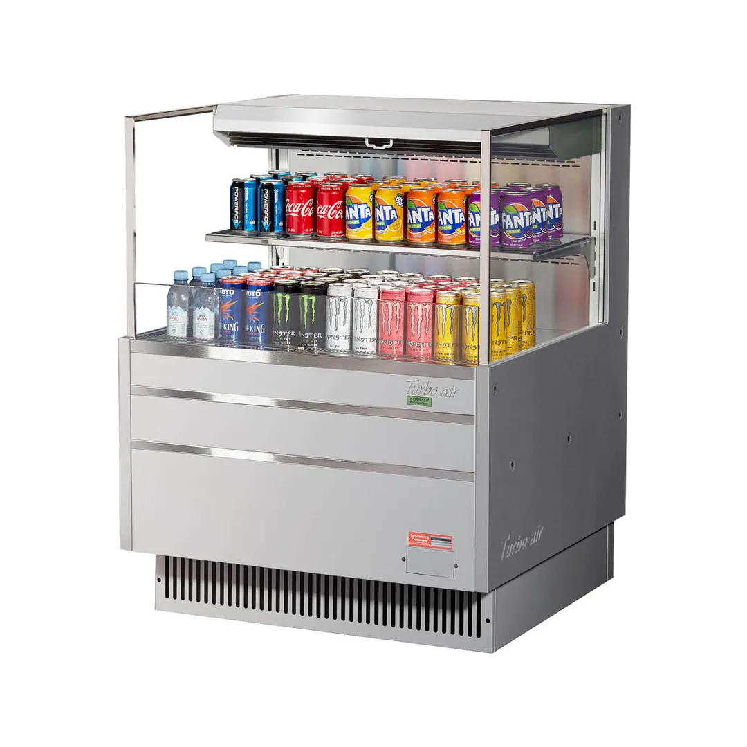 Turbo Air TOM-36L-UF-S-2S-N 34" Horizontal Open Air Merchandiser, Stainless Steel, Self-Contained, 1 Shelf, Low Profile, 7.5 cu. ft.