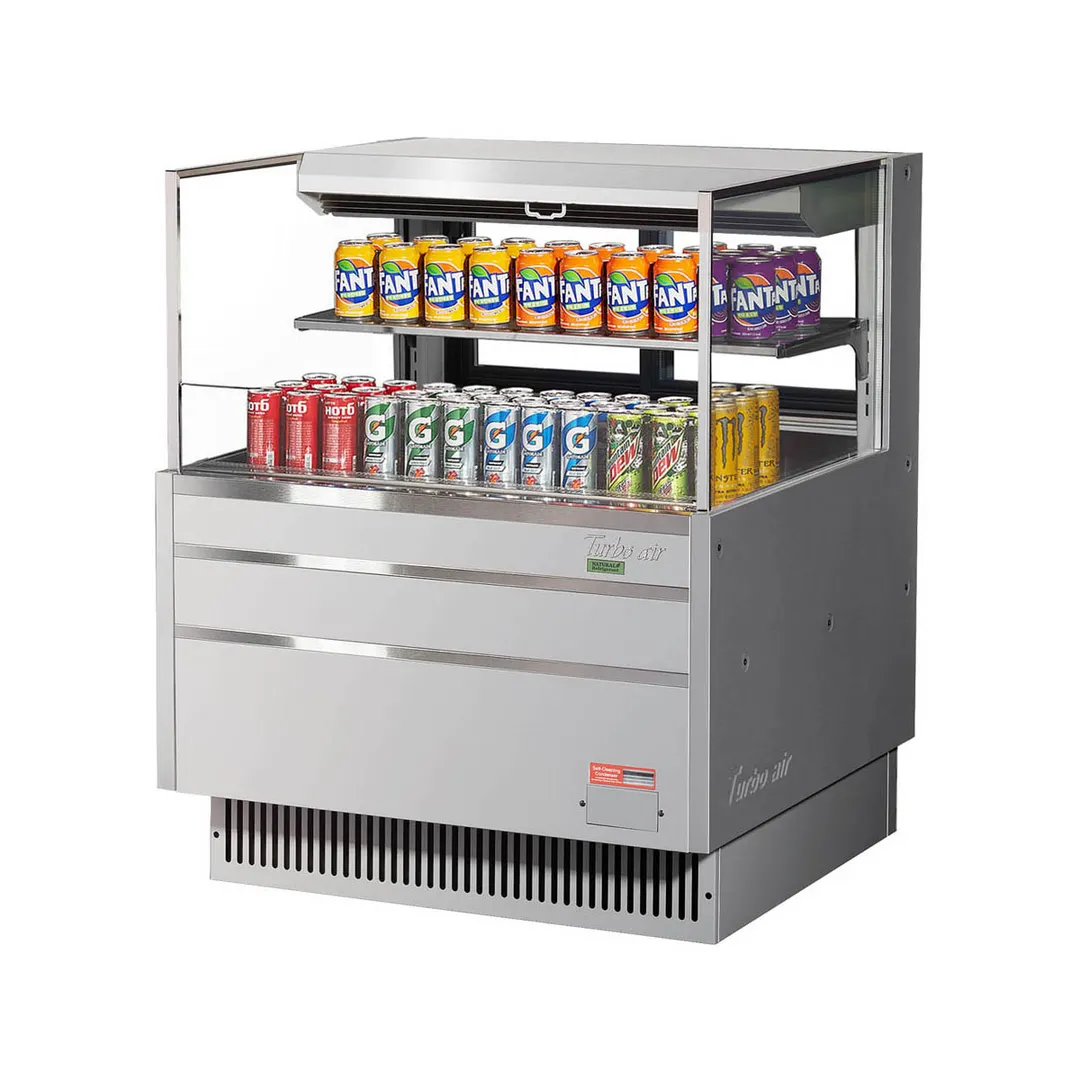 Turbo Air TOM-36L-UFD-S-2S-N 34" Horizontal Open Air Merchandiser, Stainless Steel, Self-Contained