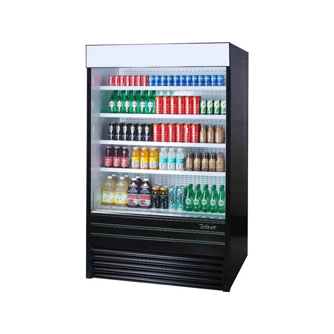 Turbo Air TOM-48EB-N 48" Vertical Open Air Merchandiser in Black, Self-Contained, 4 Shelves