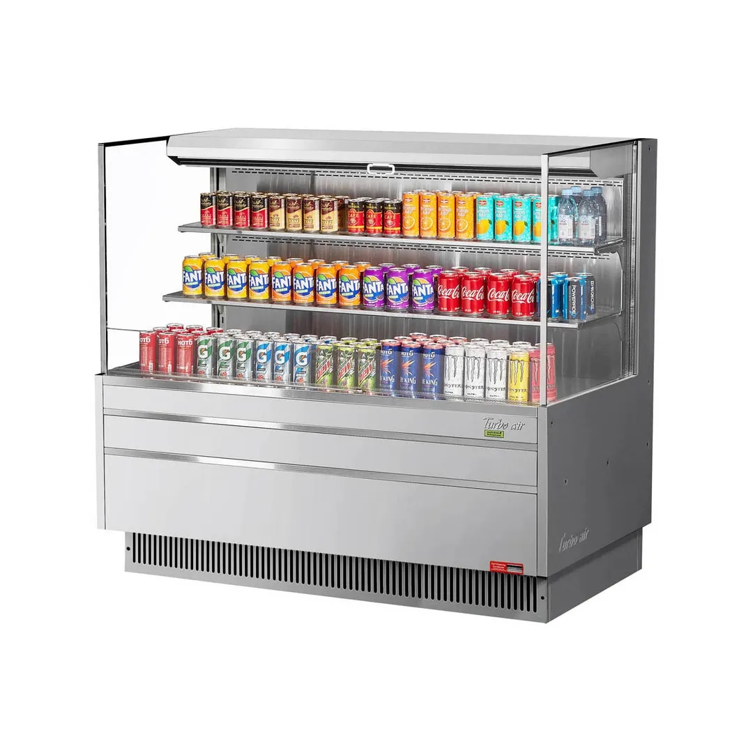 Turbo Air TOM-60L-UF-S-3S-N 58" Horizontal Open Air Merchandiser, Stainless Steel, Self-Contained, 2 Shelves