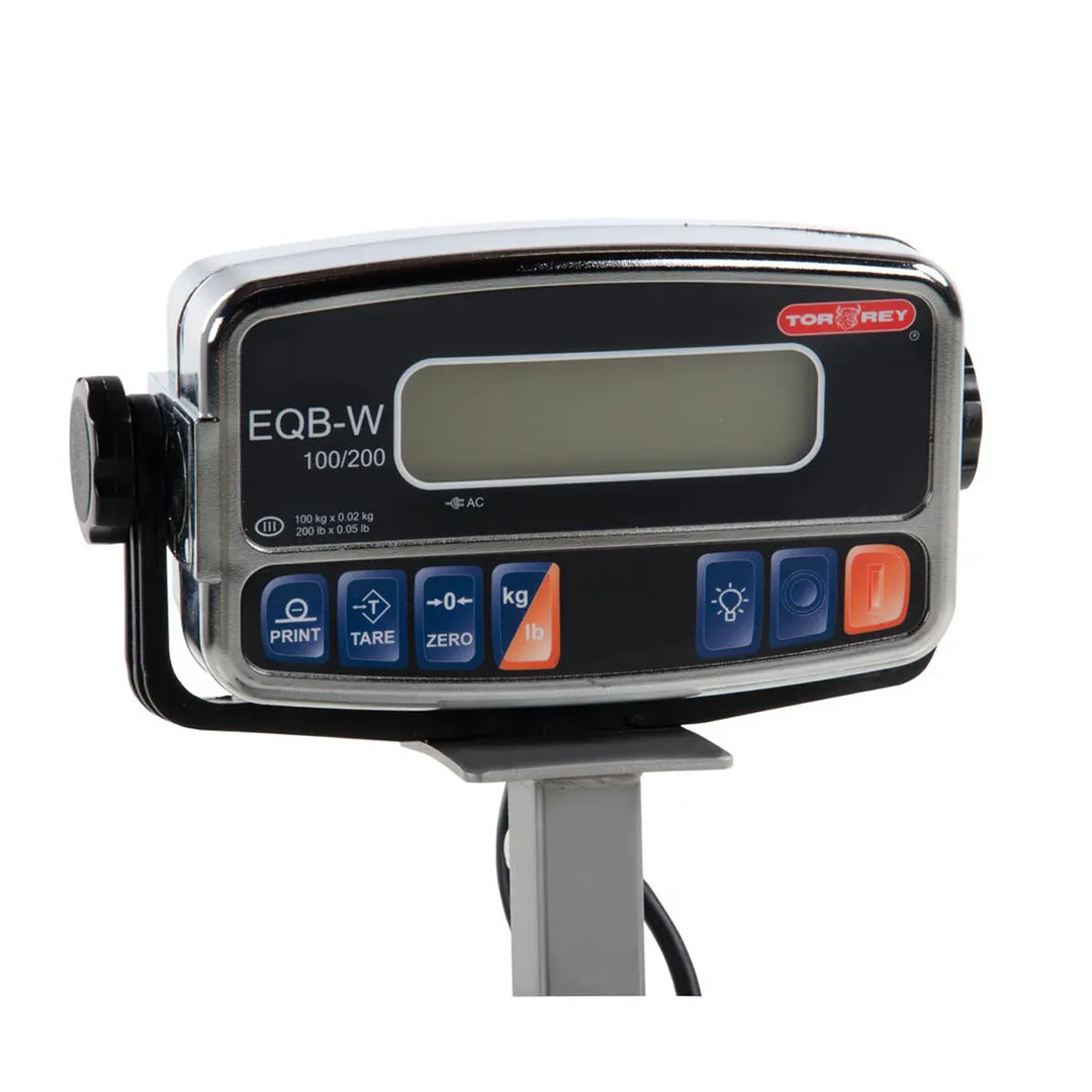 Tor-Rey EQB-100/200-W Scale, 100kg/200lb, 0.02kg/0.05lb, Rechargeable, 1.25" Backlit Display, Epoxy Finish