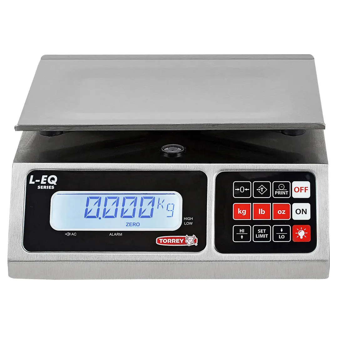 Tor-Rey LEQ-5/10 10 lb Portion Scale, 5 kg/10 lb, 7.8x9.6" Stainless Steel Platter, Rechargeable LCD Tare