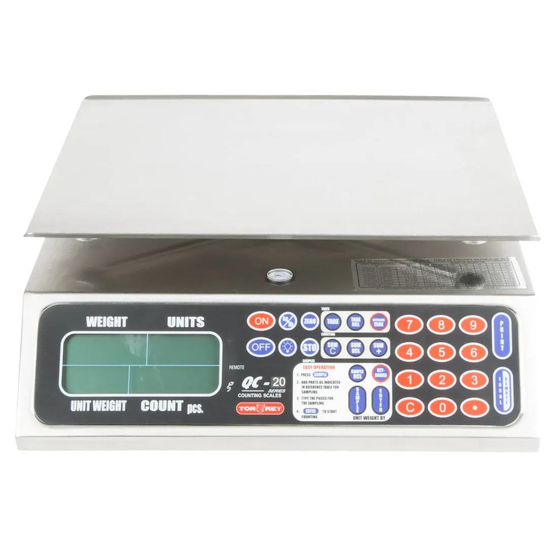 Tor-Rey QC-20/40 40lb Portion Scale, 0.005lb Precision, Stainless Steel, Backlit, 100 Memory, Rechargeable Battery