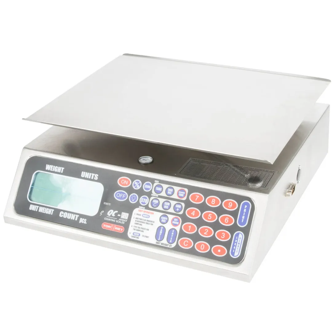 Tor-Rey QC-20/40 40lb Portion Scale, 0.005lb Precision, Stainless Steel, Backlit, 100 Memory, Rechargeable Battery