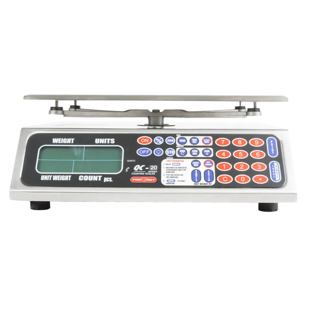 Tor-Rey QC-20/40 40lb Portion Scale, 0.005lb Precision, Stainless Steel, Backlit, 100 Memory, Rechargeable Battery