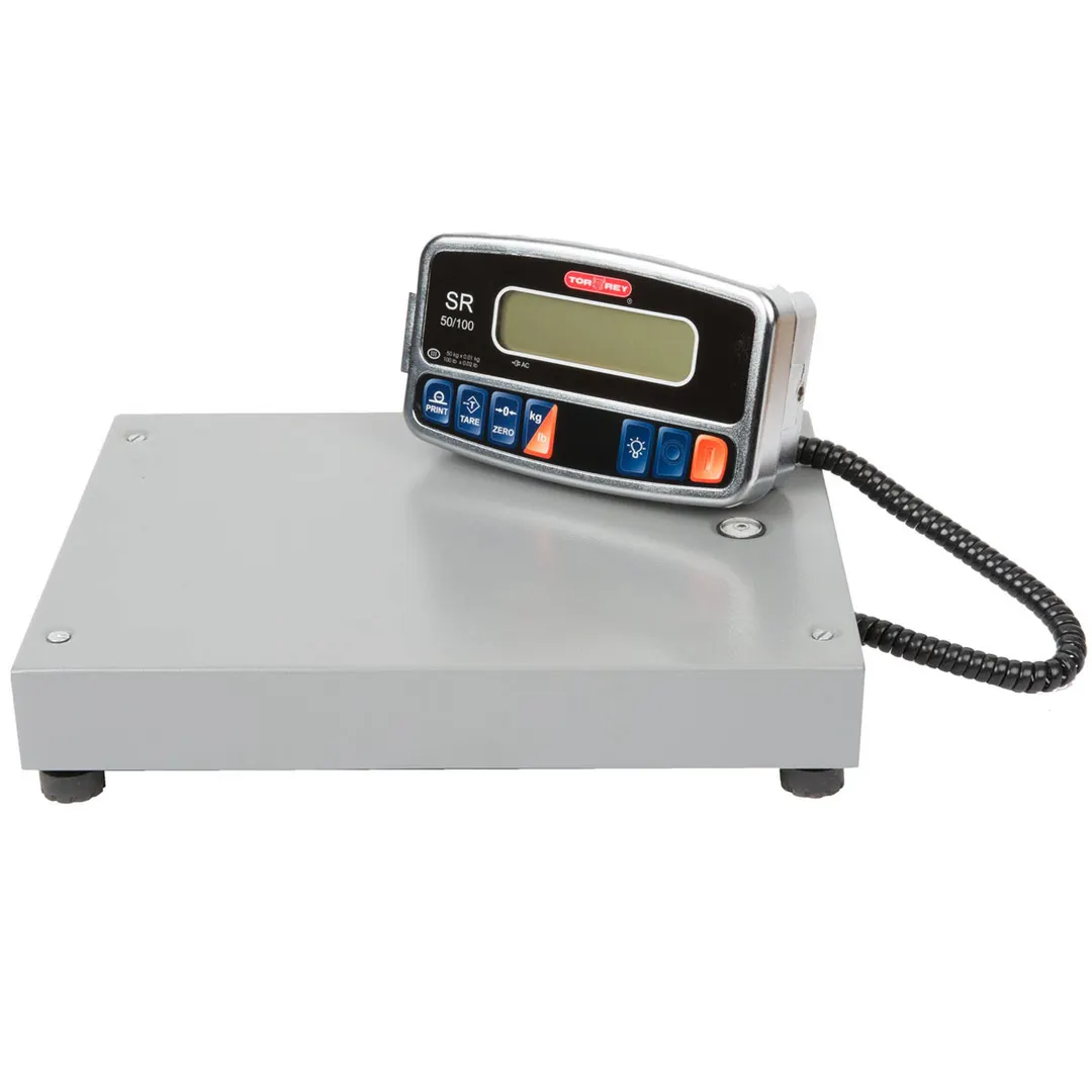 Tor-Rey SR-50/100 - 50kg/100lb Receiving Scale, 10x13" Platform, Lead‑Free Epoxy Finish, 0.01kg, PI Indicator