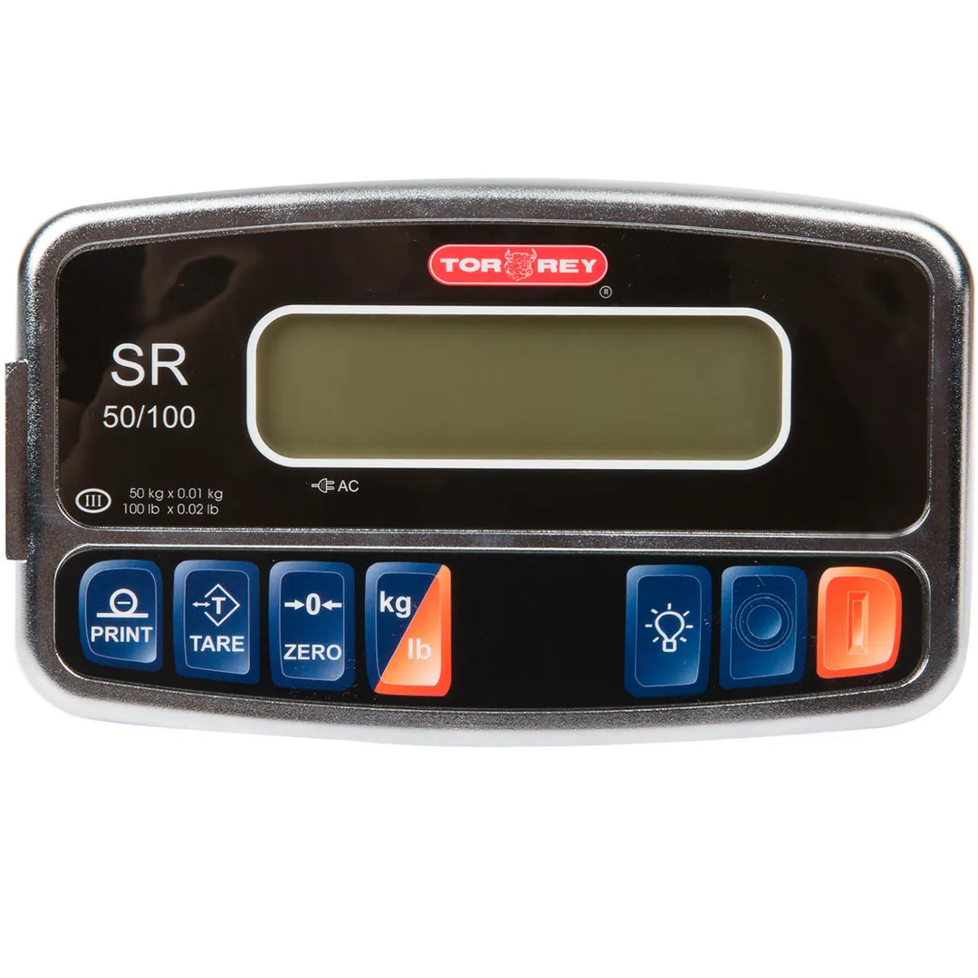 Tor-Rey SR-50/100 - 50kg/100lb Receiving Scale, 10x13" Platform, Lead‑Free Epoxy Finish, 0.01kg, PI Indicator