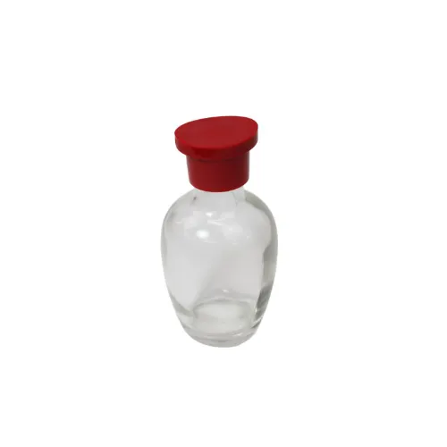 Town 19714/CS - Round Glass Soy Sauce Bottle, Red Poured Lid, 5 Oz, Red - 1/Case