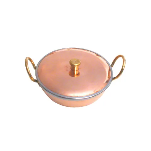 Town 25266 Wok with Cover, 22 Oz, 6-1/4" D, 7-1/4" W, 2-1/4" H, 2-Handle, Brass Knob, Copper/SS