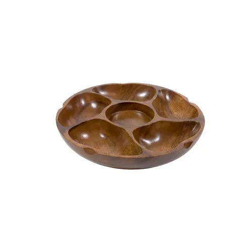 Town 51305 Pu-Pu Platter, 12" Diameter, 5-Compartment, Wooden Serving Tray