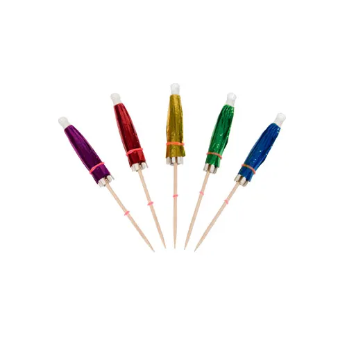 Town 51800 Cocktail Parasol, 4" Foil, Wooden Stem, Assorted Colors - 1/Box