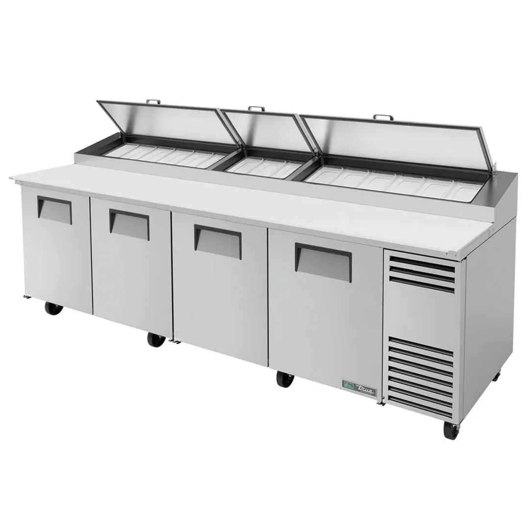 True TPP-AT-119-HC 119"  4 Doors Refrigerated Pizza Prep Table, (15) 1/3 Pans