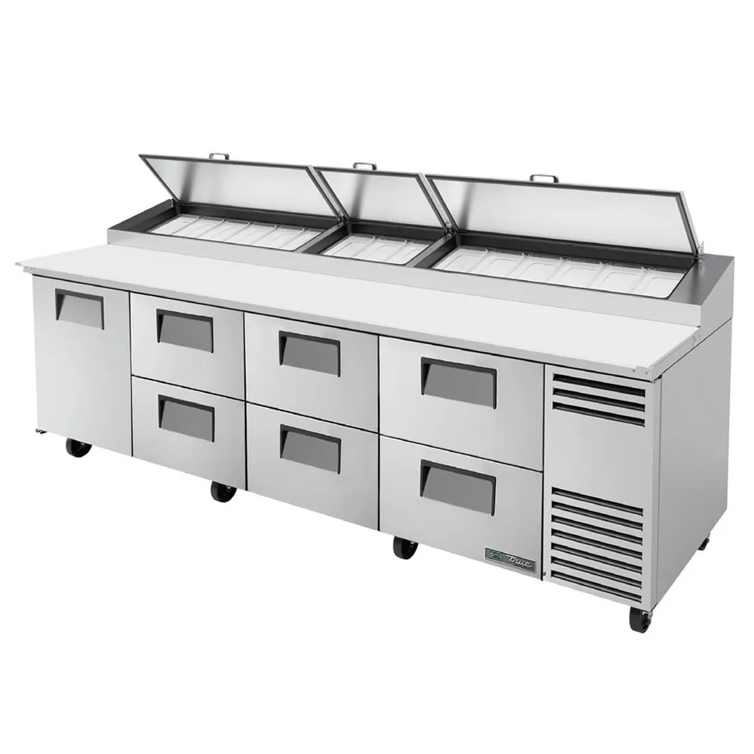 True TPP-AT-119D-6-HC 119" Refrigerated Pizza Prep Table w/ 1 Door & 6 Drawers, (15) 1/3 Pans