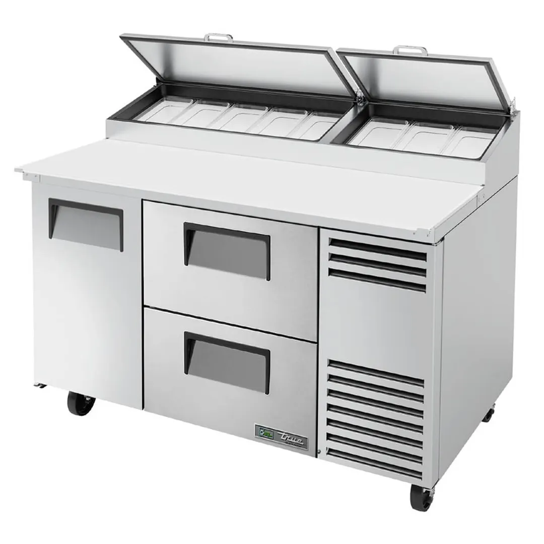 True TPP-AT-60D-2-HC 60" Refrigerated Pizza Prep Table w/ 1 Door & 2 Drawers, (8) 1/3 Pans