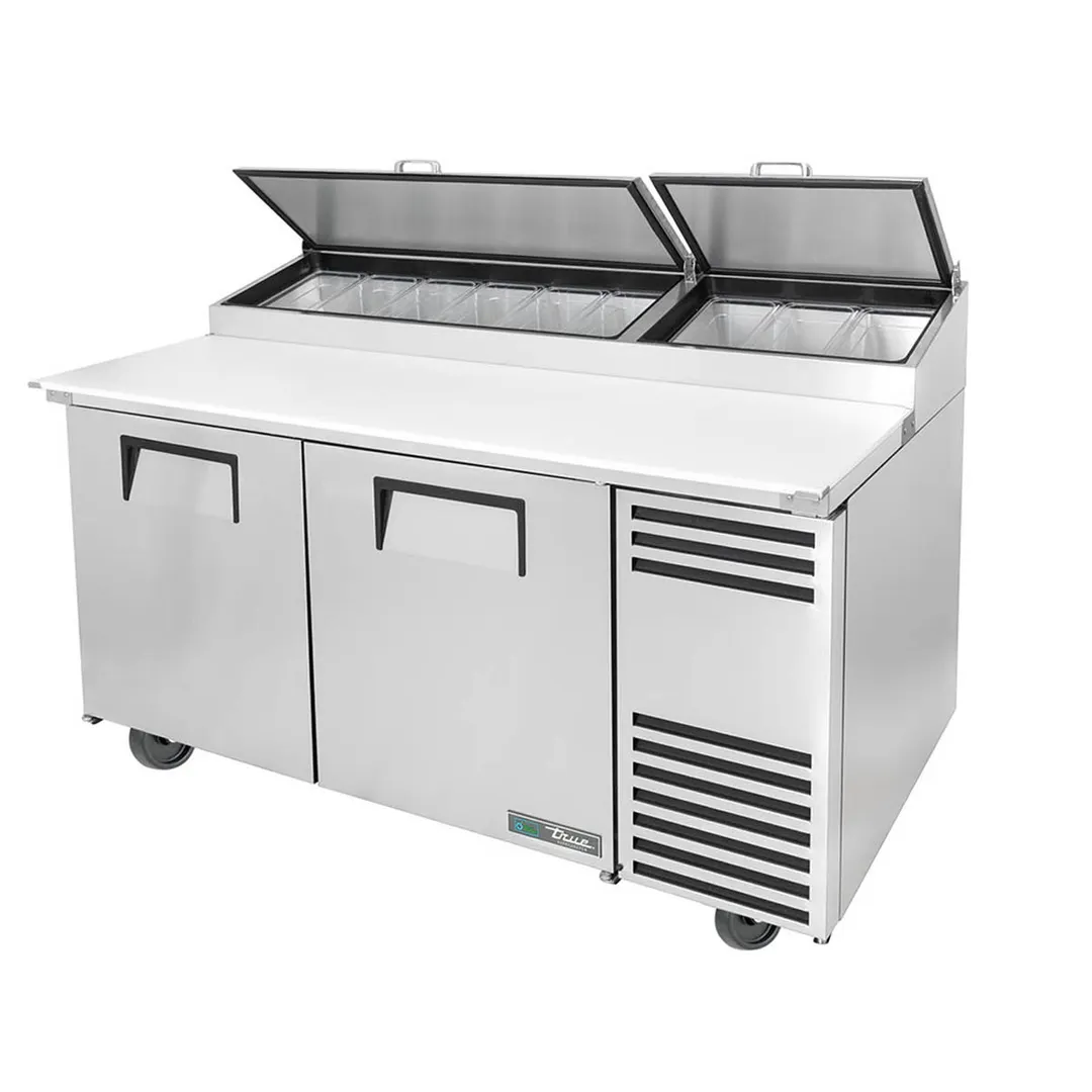 True TPP-AT-67-HC 67" Refrigerated Pizza Prep Table w/ 2 Doors, (9) 1/3 Pans