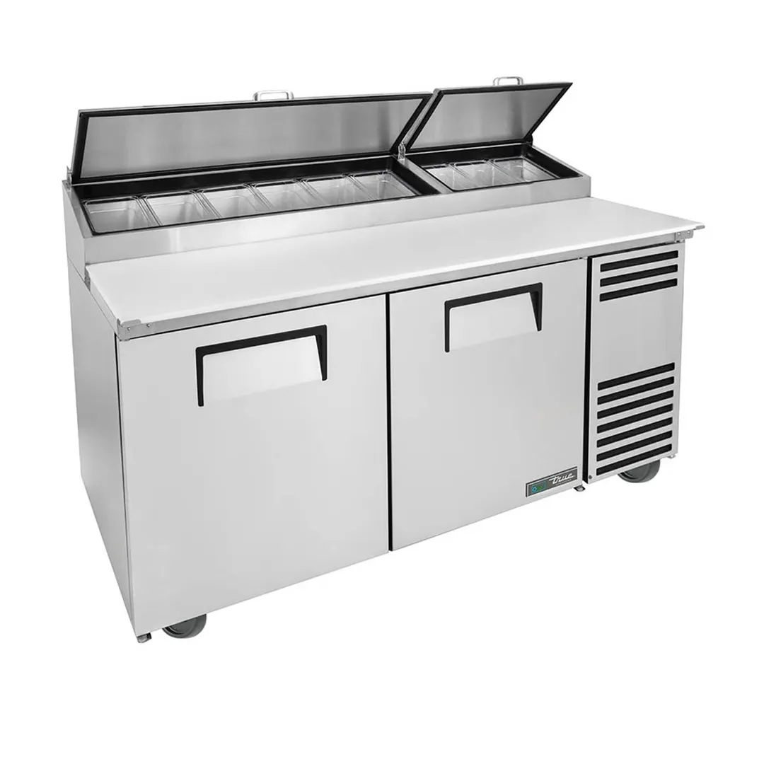 True TPP-AT-67-HC 67" Refrigerated Pizza Prep Table w/ 2 Doors, (9) 1/3 Pans