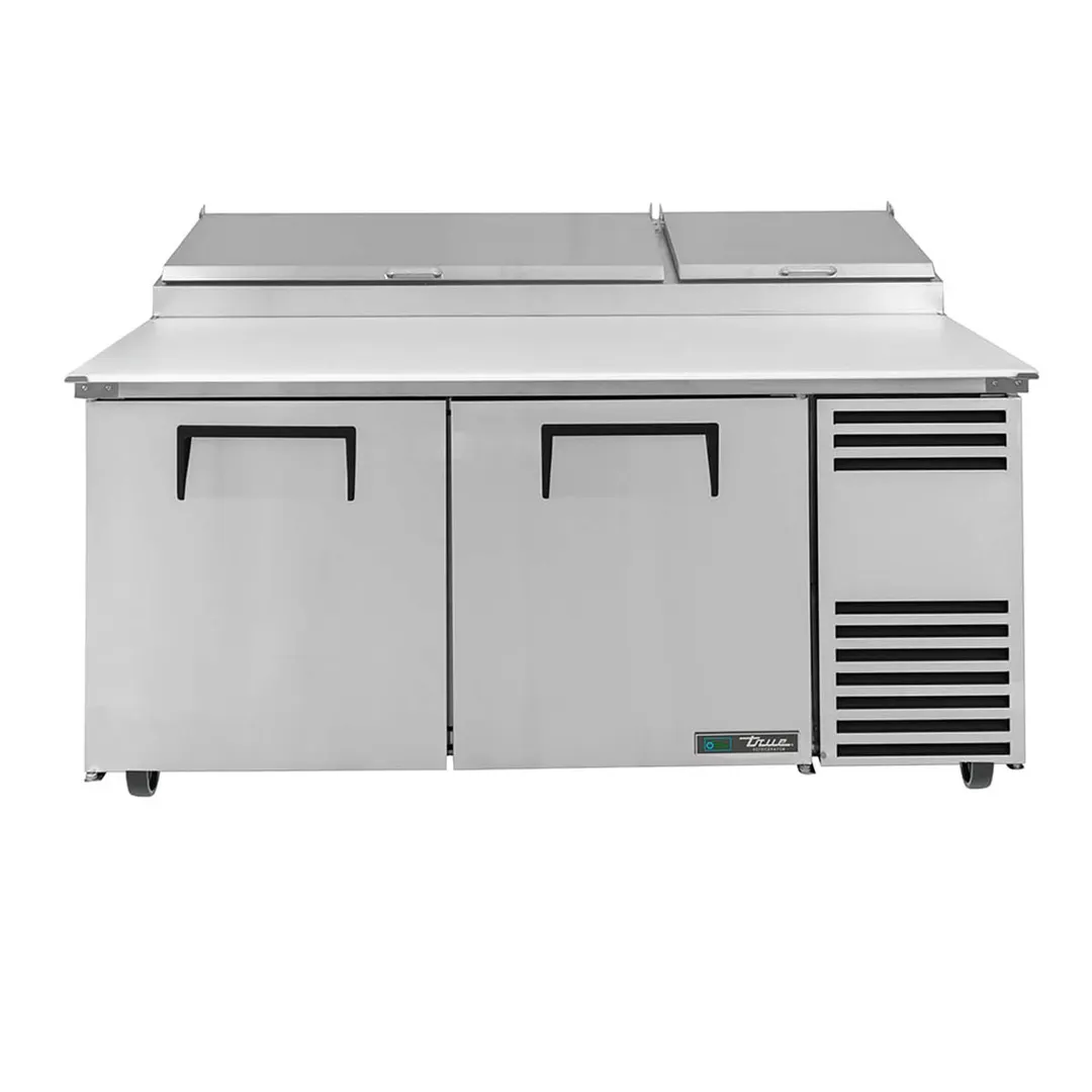True TPP-AT-67-HC 67" Refrigerated Pizza Prep Table w/ 2 Doors, (9) 1/3 Pans
