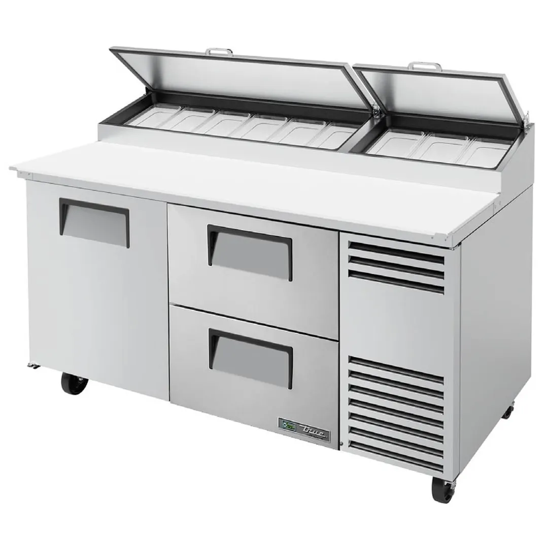 True TPP-AT-67D-2-HC 67" Refrigerated Pizza Prep Table w/ 1 Door & 2 Drawers, (9) 1/3 Pans