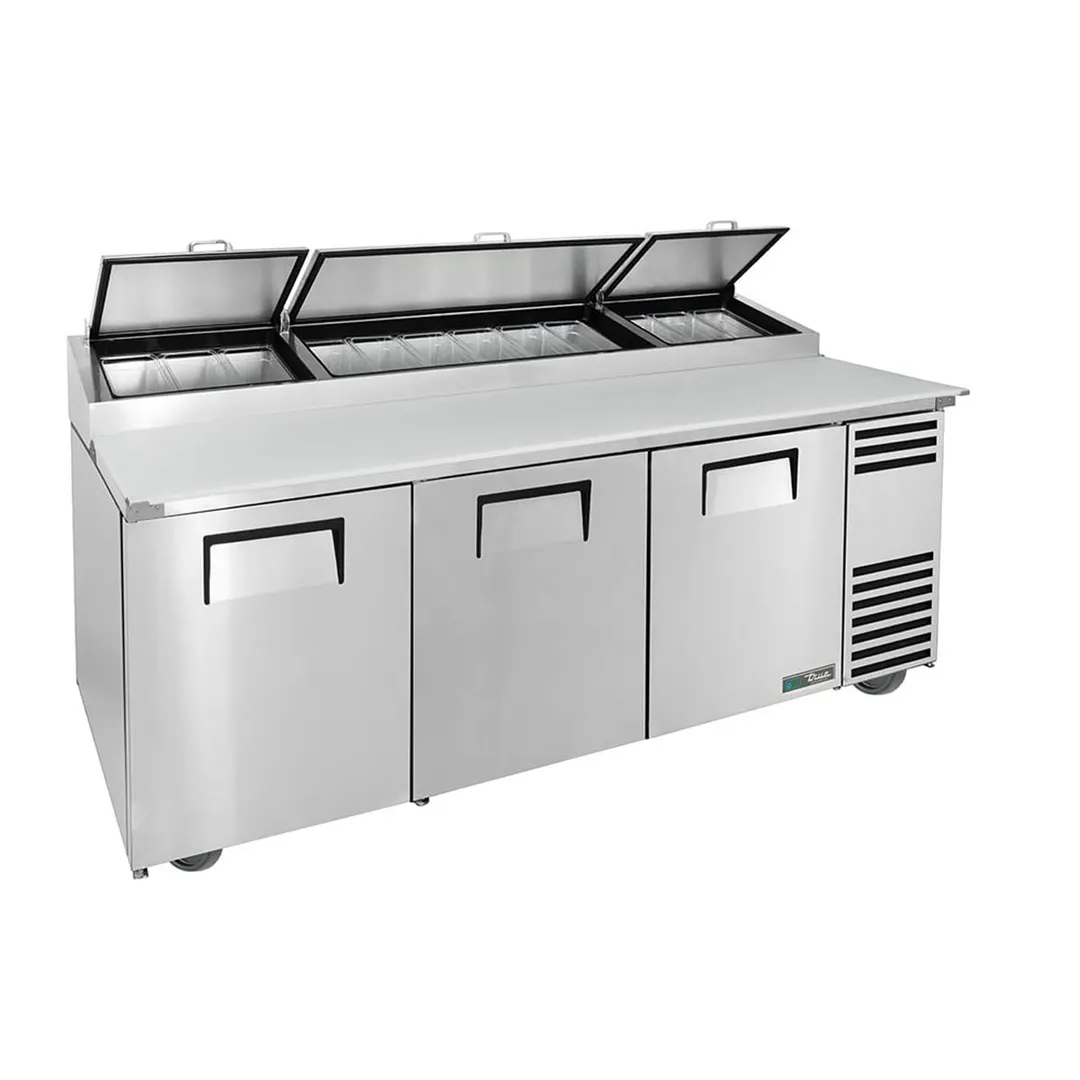 True TPP-AT2-93-HC 93" Refrigerated Pizza Prep Table w/ 3 Doors, (12) 1/3 Pans