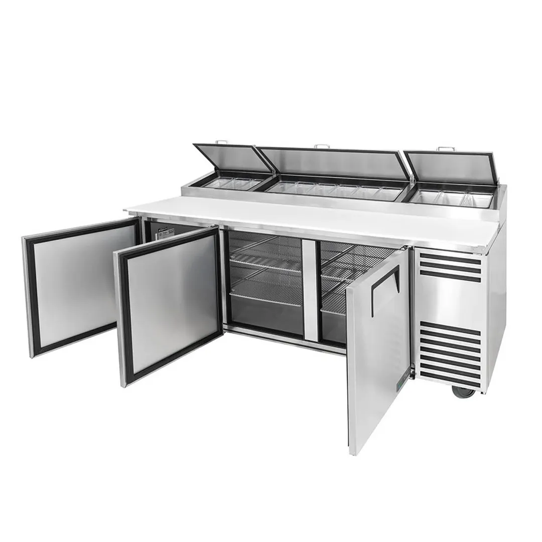 True TPP-AT2-93-HC 93" Refrigerated Pizza Prep Table w/ 3 Doors, (12) 1/3 Pans