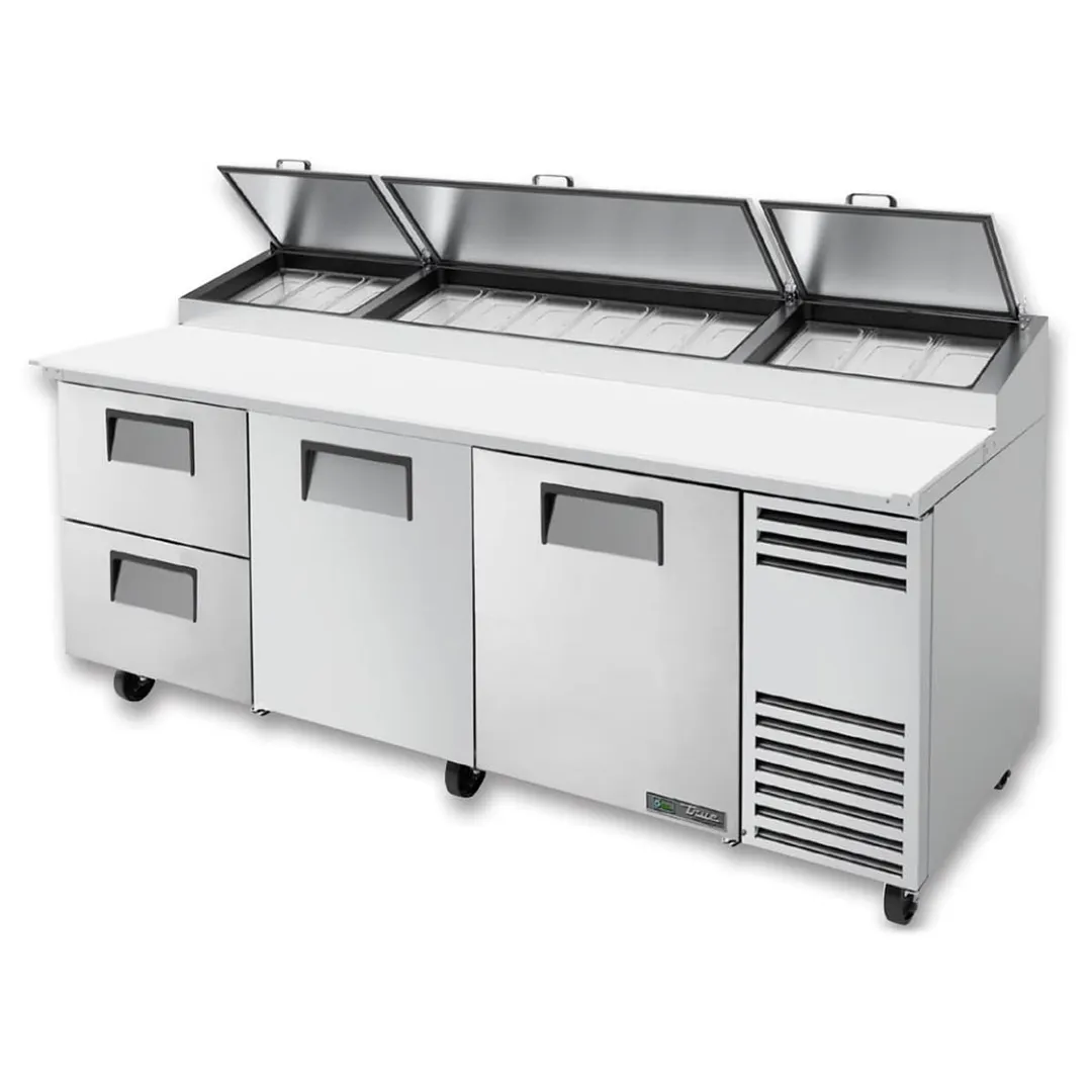 True TPP-AT2-93D-2-HC 93" Refrigerated Pizza Prep Table w/ 2 Doors & 2 Drawers, (12) 1/3 Pans