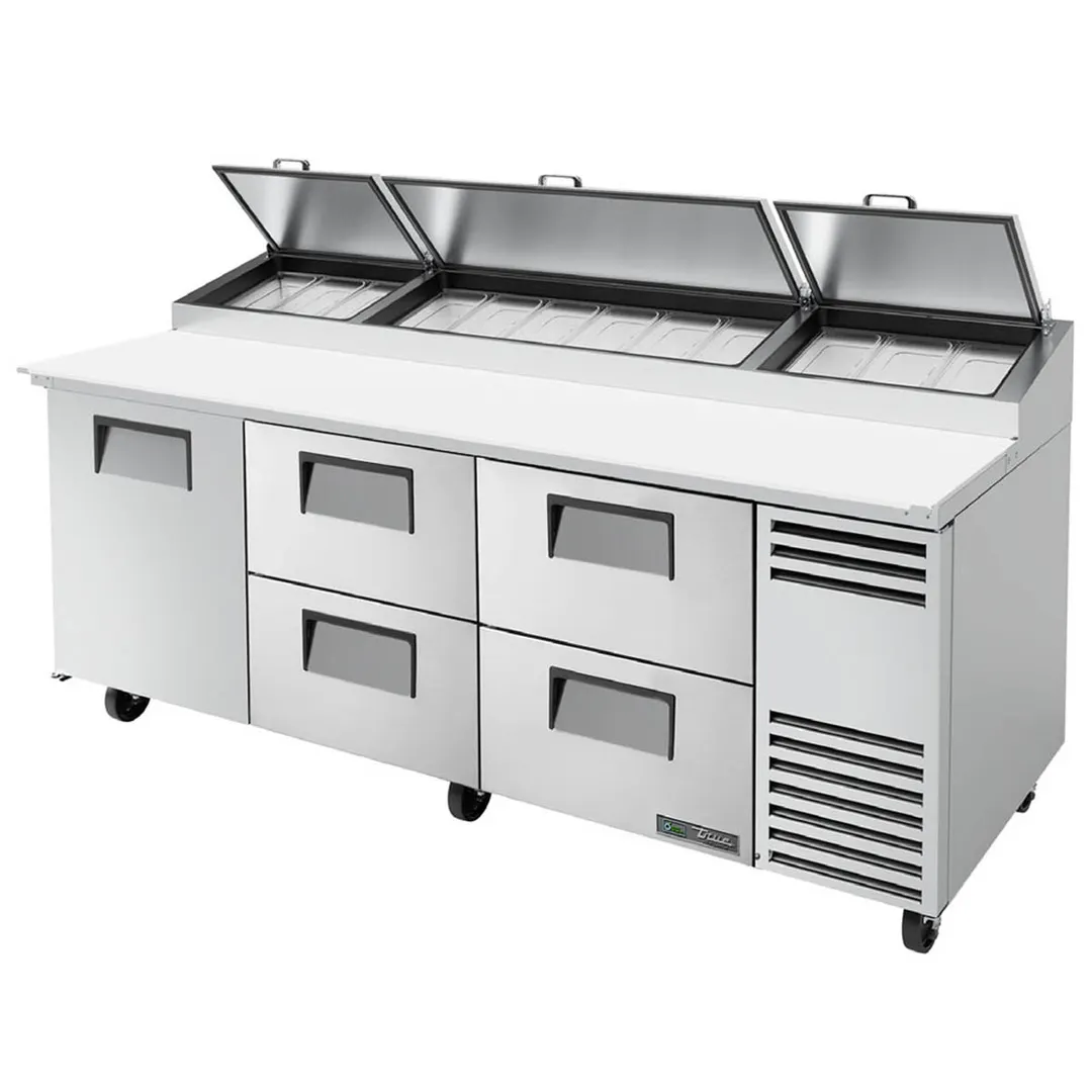 True TPP-AT2-93D-4-HC 93" Refrigerated Pizza Prep Table w/ 1 Door & 4 Drawers, (12) 1/3 Pans