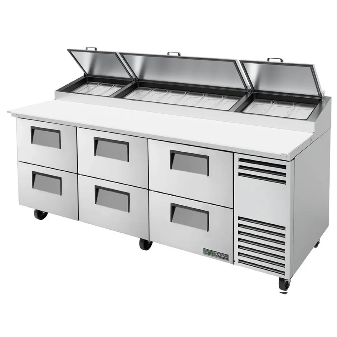 True TPP-AT2-93D-6-HC 93" Refrigerated Pizza Prep Table w/ 6 Drawers, (12) 1/3 Pans