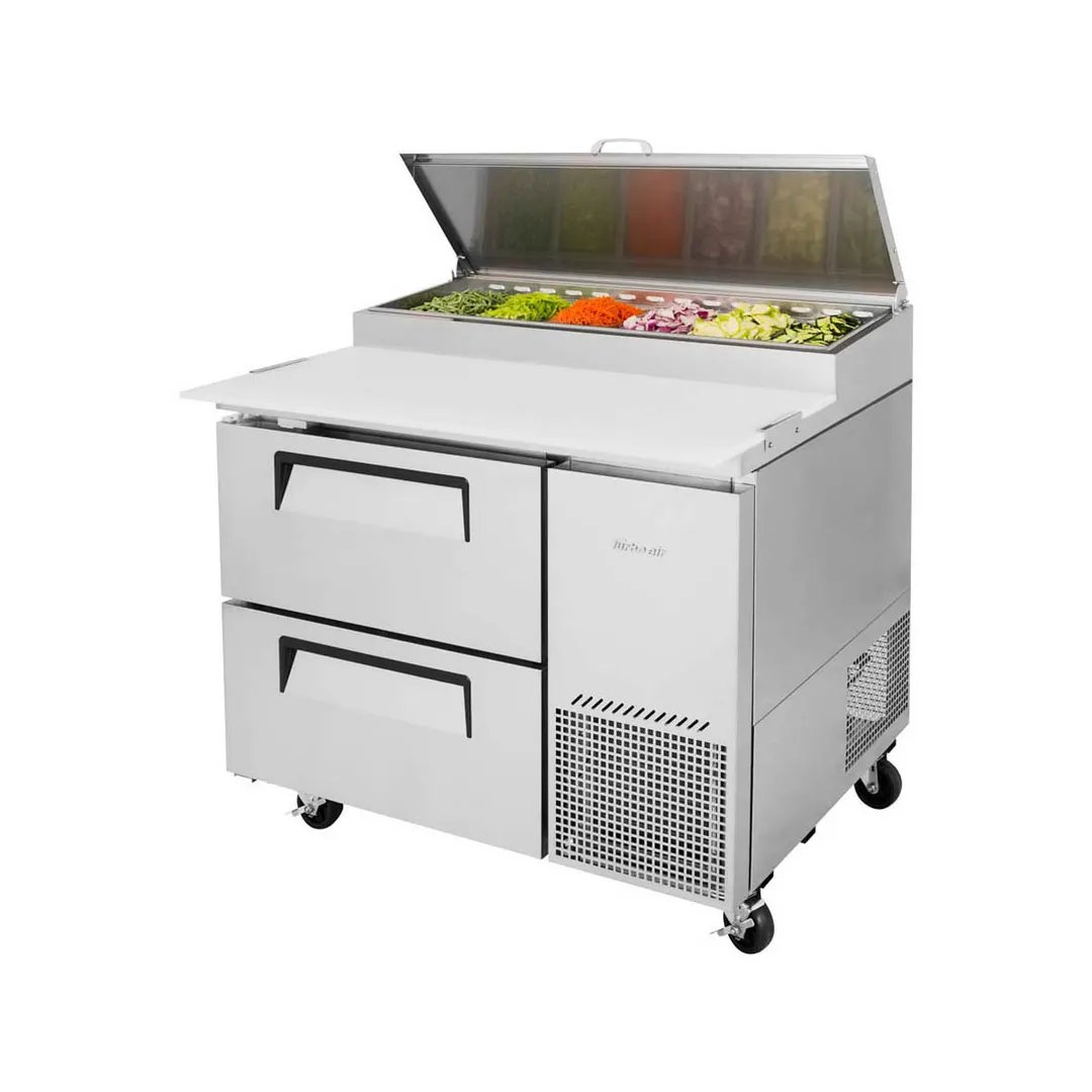 Turbo Air TPR-44SD-D2-N 44" 2 Drawers Refrigerated Pizza Prep Table, 6 Condiment Pans