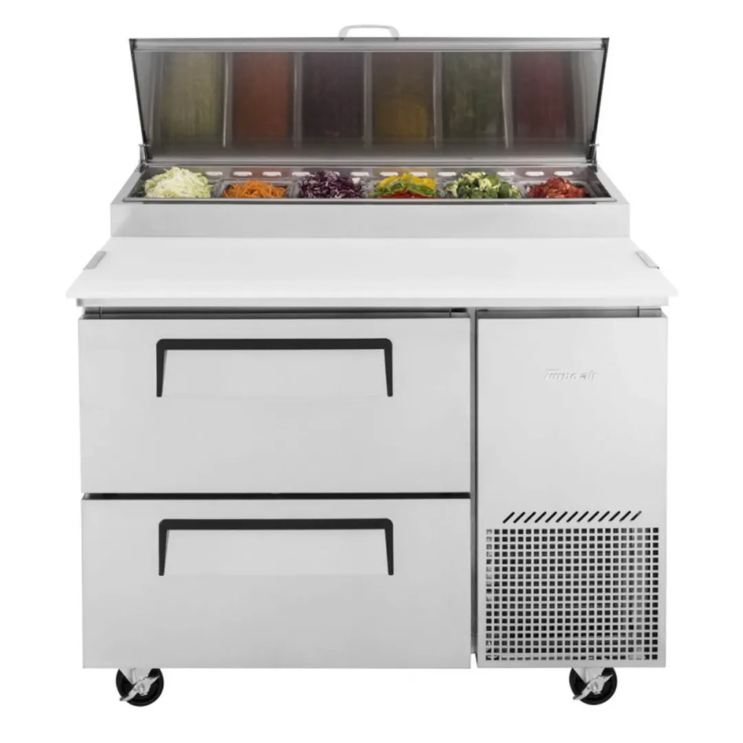 Turbo Air TPR-44SD-D2-N 44" 2 Drawers Refrigerated Pizza Prep Table, 6 Condiment Pans