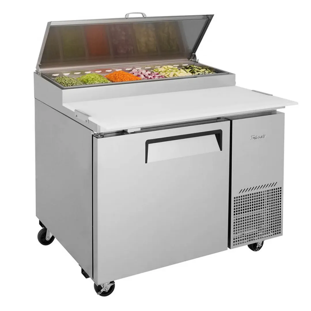 Turbo Air TPR-44SD-N 44" 1 Door Refrigerated Pizza Prep Table, 6 Condiment Pan, 14 cu. ft.