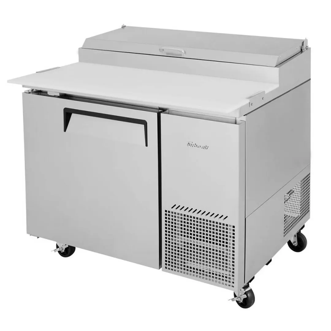 Turbo Air TPR-44SD-N 44" 1 Door Refrigerated Pizza Prep Table, 6 Condiment Pan, 14 cu. ft.