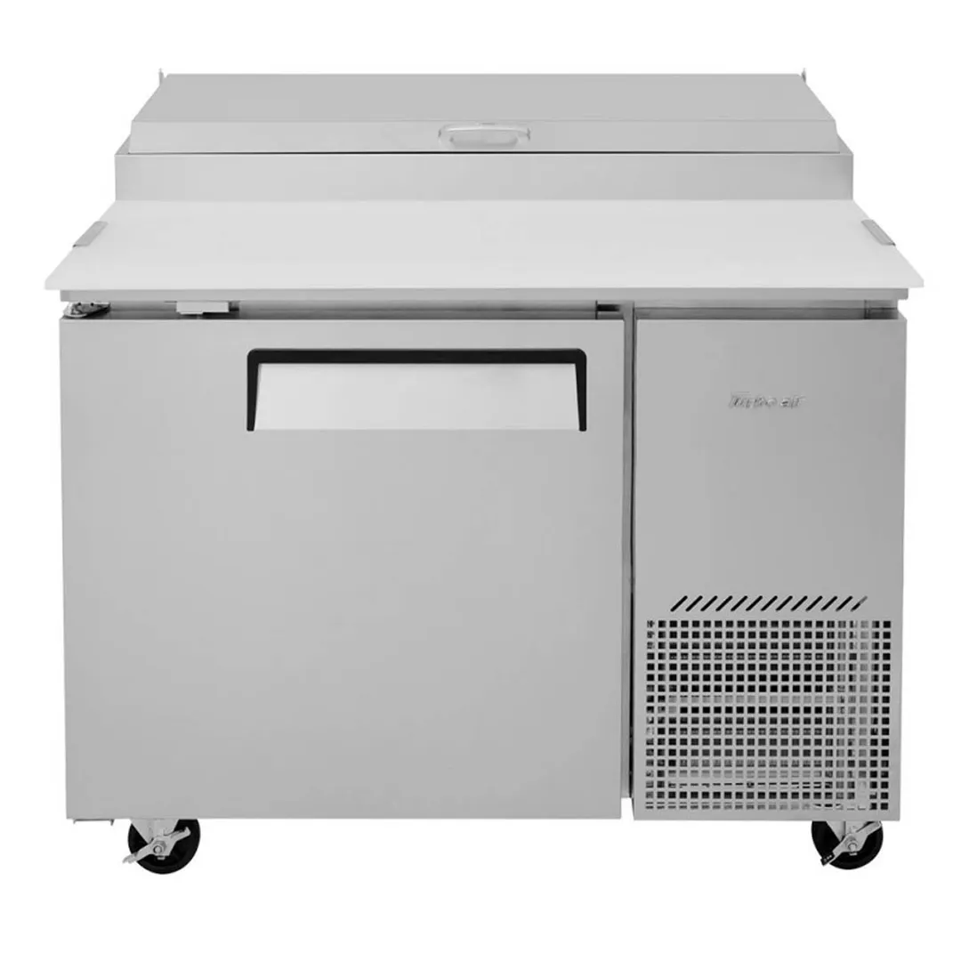 Turbo Air TPR-44SD-N 44" 1 Door Refrigerated Pizza Prep Table, 6 Condiment Pan, 14 cu. ft.