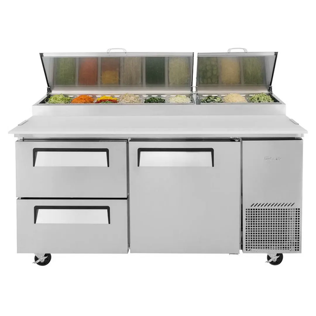 Turbo Air TPR-67SD-D2-N 67" Refrigerated Pizza Prep Table w/ 1 Door & 2 Drawers, 20 cu. ft.