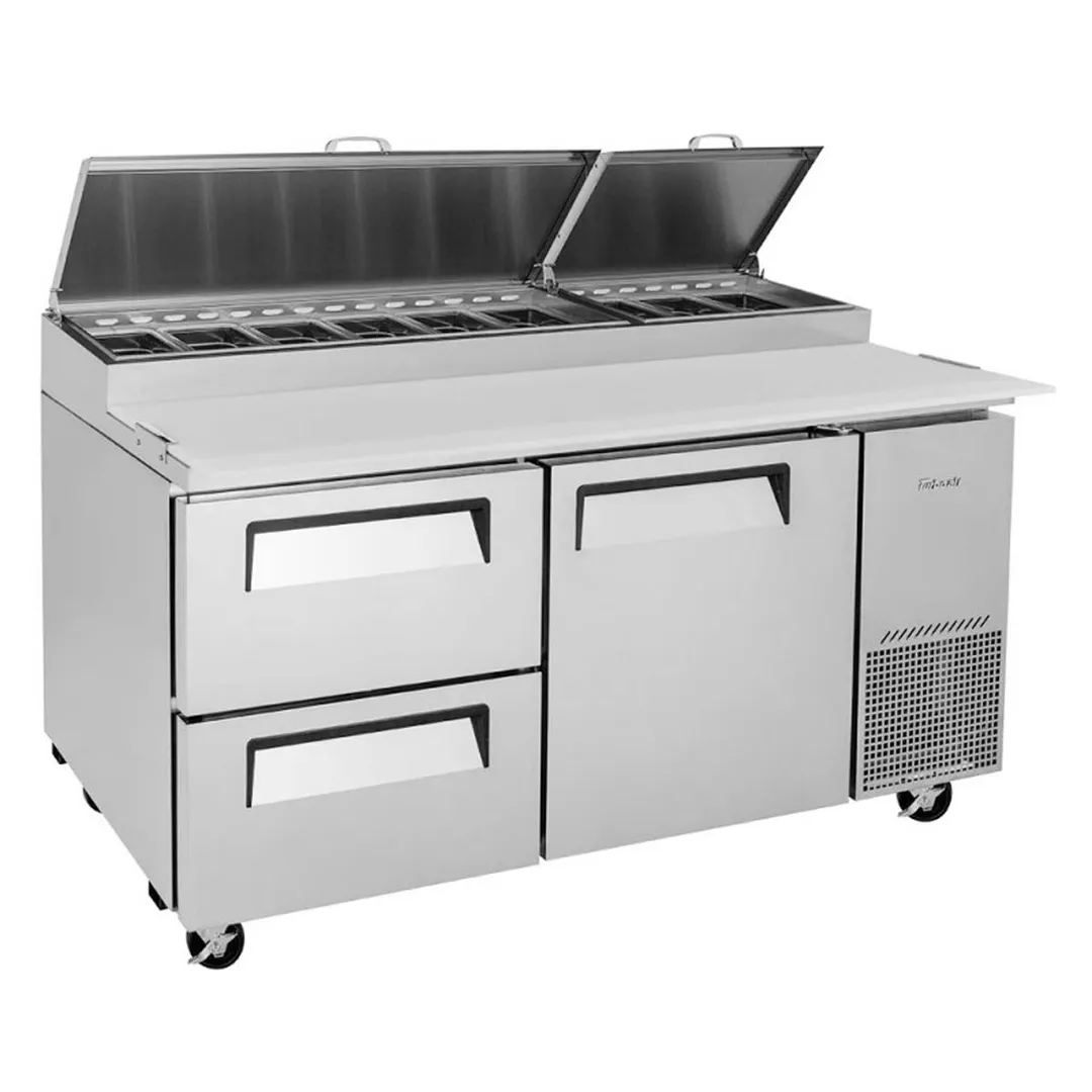 Turbo Air TPR-67SD-D2-N 67" Refrigerated Pizza Prep Table w/ 1 Door & 2 Drawers, 20 cu. ft.