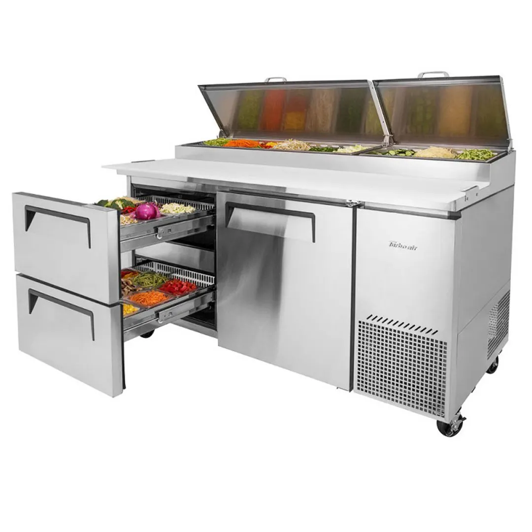 Turbo Air TPR-67SD-D2-N 67" Refrigerated Pizza Prep Table w/ 1 Door & 2 Drawers, 20 cu. ft.