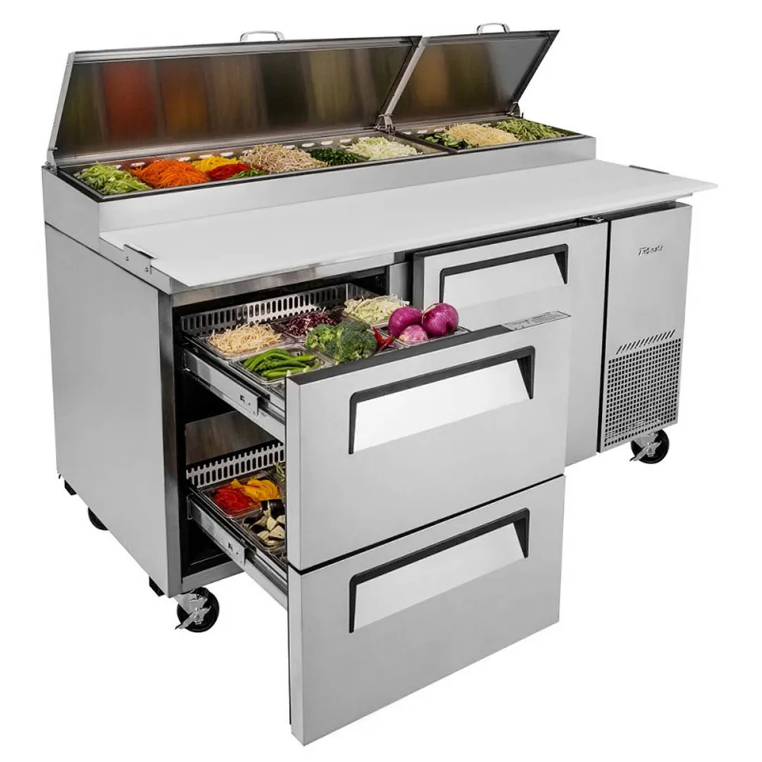 Turbo Air TPR-67SD-D2-N 67" Refrigerated Pizza Prep Table w/ 1 Door & 2 Drawers, 20 cu. ft.