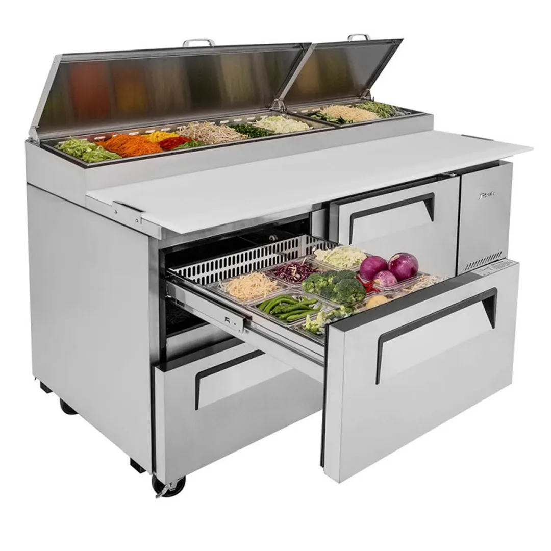 Turbo Air TPR-67SD-D2-N 67" Refrigerated Pizza Prep Table w/ 1 Door & 2 Drawers, 20 cu. ft.
