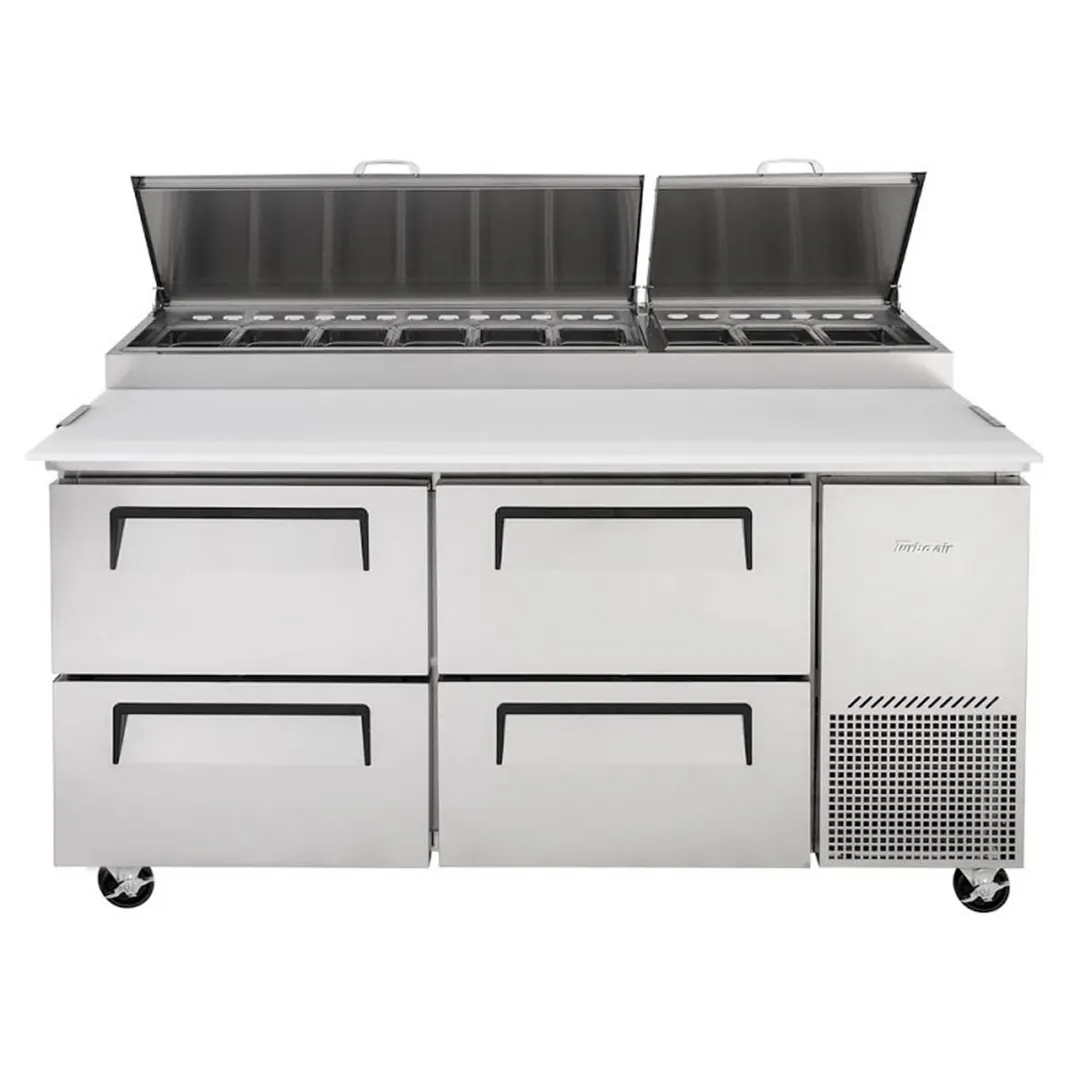 Turbo Air TPR-67SD-D4-N 67" Refrigerated Pizza Prep Table w/ 4 Drawers, 20 cu. ft.