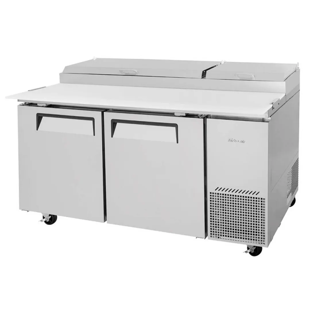 Turbo Air TPR-67SD-N 67" Refrigerated Pizza Prep Table w/ 2 Doors, 9 Condiment Pans
