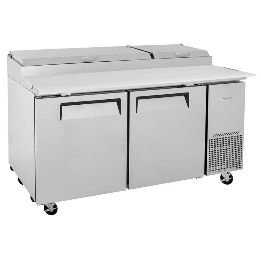 Turbo Air TPR-67SD-N 67" Refrigerated Pizza Prep Table w/ 2 Doors, 9 Condiment Pans