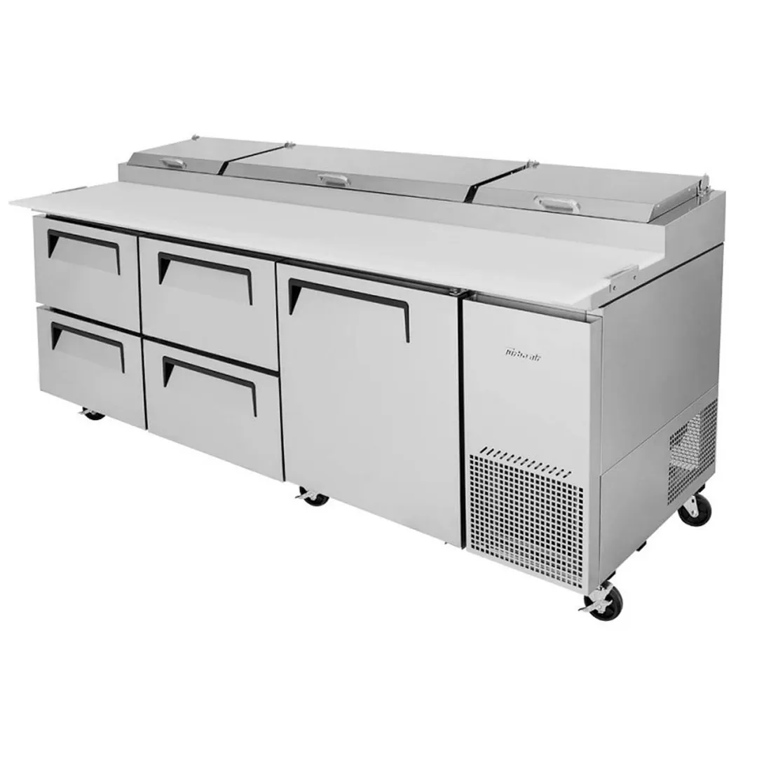 Turbo Air TPR-93SD-D4-N 93" Refrigerated Pizza Prep Table w/ 1 Door & 4 Drawers, 12 Pans