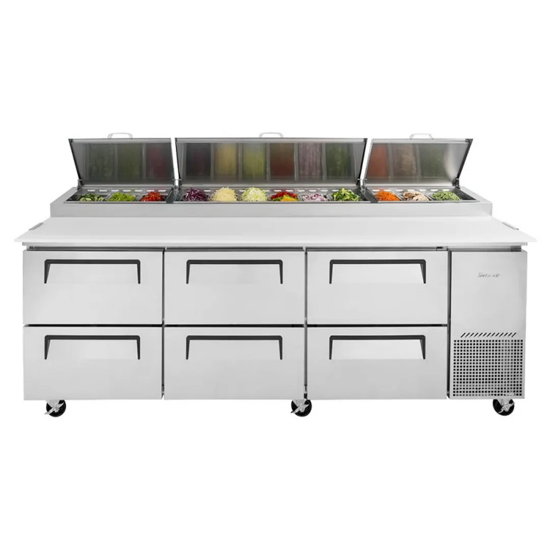 Turbo Air TPR-93SD-D6-N 93" Refrigerated Pizza Prep Table w/ 6 Drawers, 12 Condiment Pans
